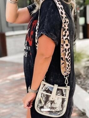 Threaded Pear Compact Clear Courier with Leopard Strap Bag